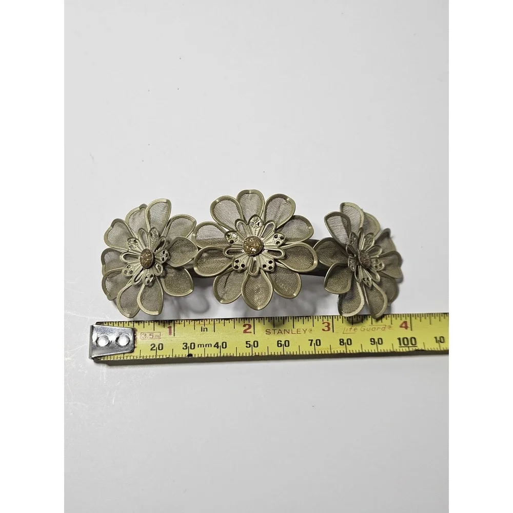 Vintage Hair Barrettes Lot 4pc Metal Mesh Wire Flower Filigree Cowrie Shell Clip